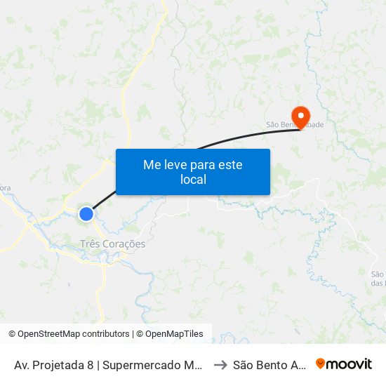 Av. Projetada 8 | Supermercado Mart Minas to São Bento Abade map