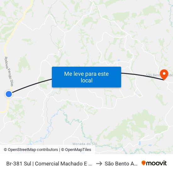 Br-381 Sul | Comercial Machado E Machado to São Bento Abade map