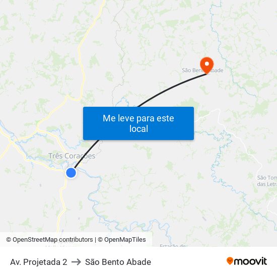 Av. Projetada 2 to São Bento Abade map