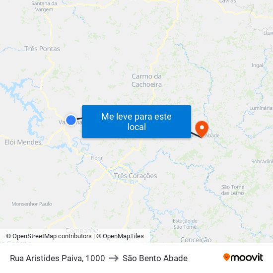 Rua Aristides Paiva, 1000 to São Bento Abade map