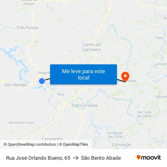Rua José Orlando Bueno, 65 to São Bento Abade map