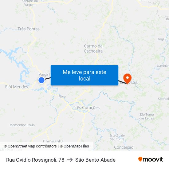 Rua Ovídio Rossignoli, 78 to São Bento Abade map