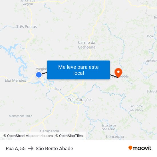 Rua A, 55 to São Bento Abade map