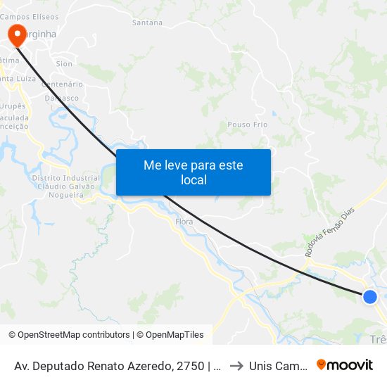 Av. Deputado Renato Azeredo, 2750 | São Cristóvão to Unis Campus 1 map