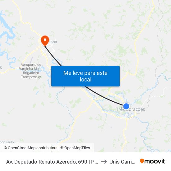 Av. Deputado Renato Azeredo, 690 | Polícia Militar to Unis Campus 1 map