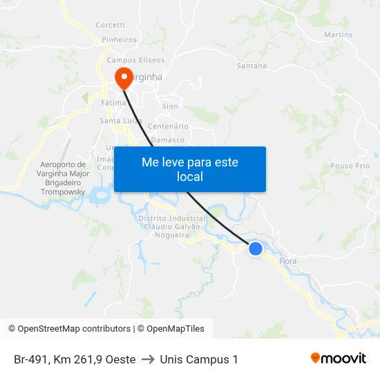 Br-491, Km 261,9 Oeste to Unis Campus 1 map