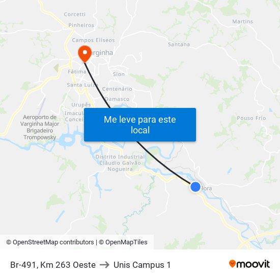 Br-491, Km 263 Oeste to Unis Campus 1 map