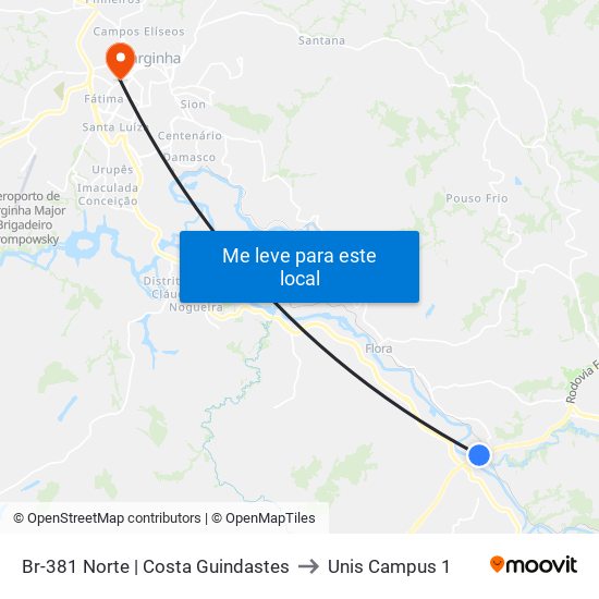 Br-381 Norte | Costa Guindastes to Unis Campus 1 map