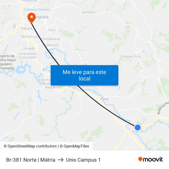 Br-381 Norte | Mátria to Unis Campus 1 map