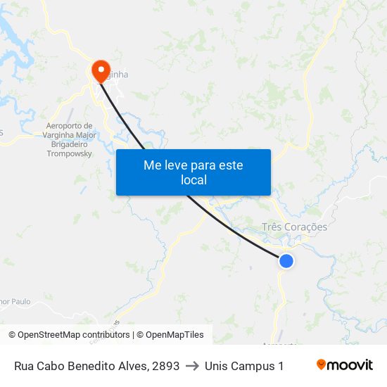 Rua Cabo Benedito Alves, 2893 to Unis Campus 1 map