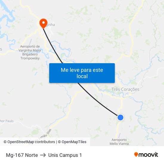 Mg-167 Norte to Unis Campus 1 map