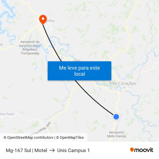 Mg-167 Sul | Motel to Unis Campus 1 map