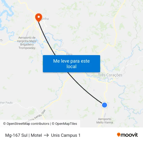 Mg-167 Sul | Motel to Unis Campus 1 map