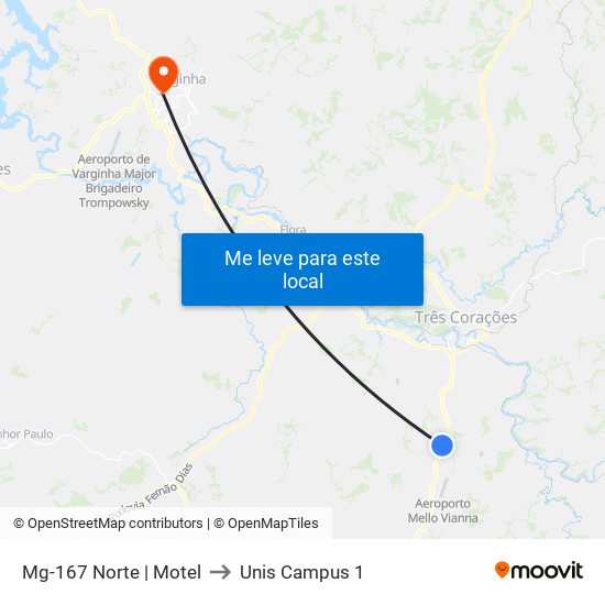 Mg-167 Norte | Motel to Unis Campus 1 map