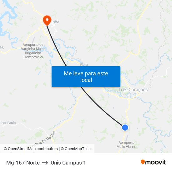 Mg-167 Norte to Unis Campus 1 map