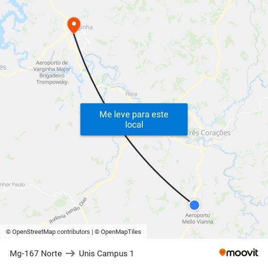 Mg-167 Norte to Unis Campus 1 map