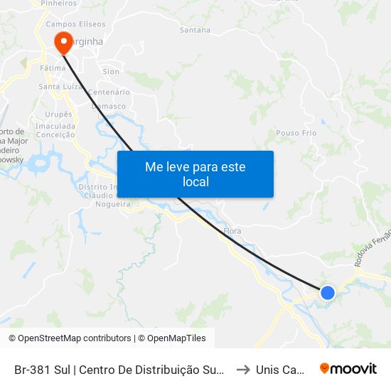 Br-381 Sul | Centro De Distribuição Supermercados B.H. to Unis Campus 1 map
