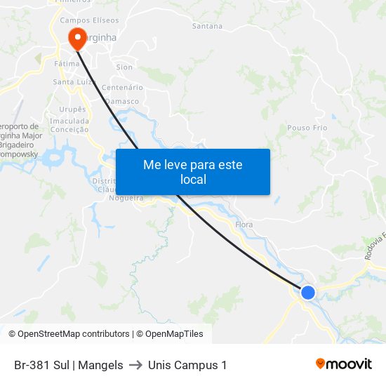 Br-381 Sul | Mangels to Unis Campus 1 map