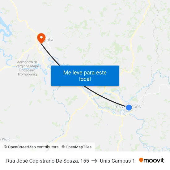 Rua José Capistrano De Souza, 155 to Unis Campus 1 map