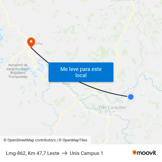 Lmg-862, Km 47,7 Leste to Unis Campus 1 map