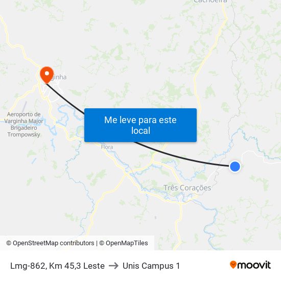 Lmg-862, Km 45,3 Leste to Unis Campus 1 map