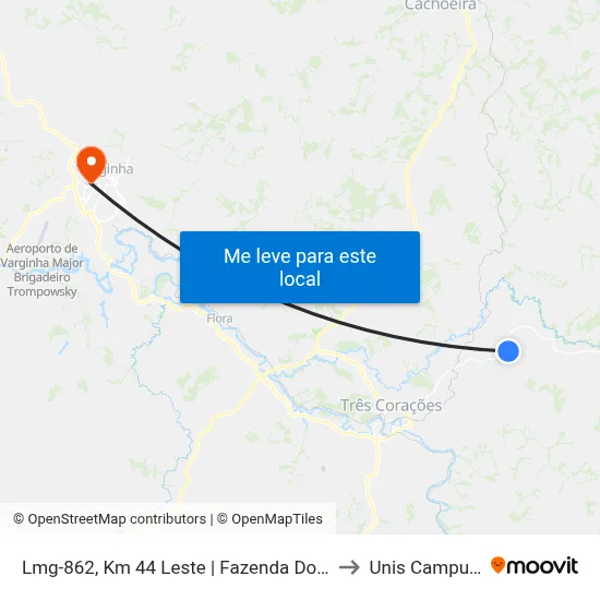 Lmg-862, Km 44 Leste | Fazenda Do Lobo to Unis Campus 1 map