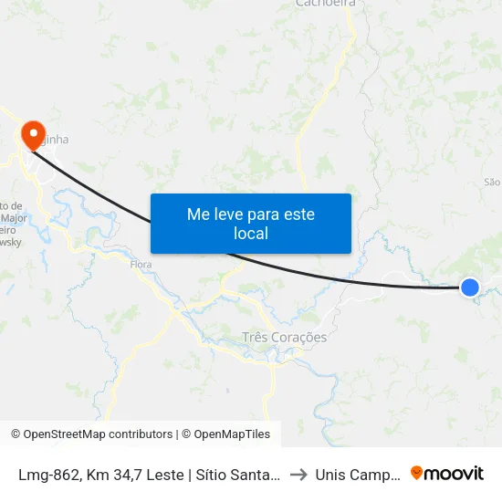 Lmg-862, Km 34,7 Leste | Sítio Santa Edwiges to Unis Campus 1 map