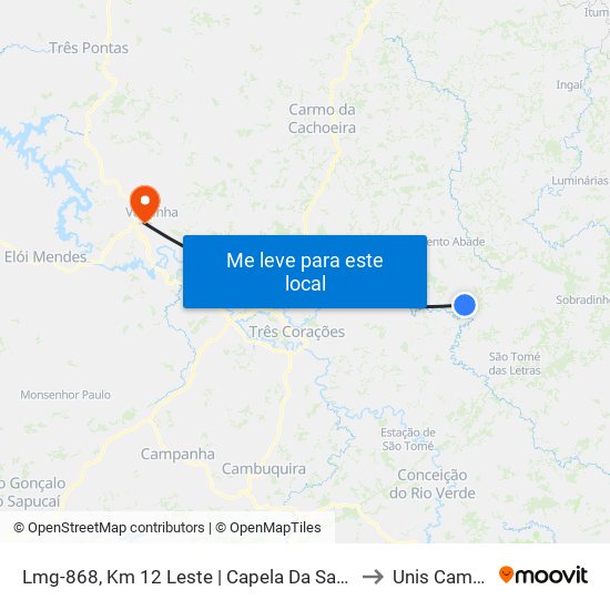 Lmg-868, Km 12 Leste | Capela Da Sagrada Família to Unis Campus 1 map