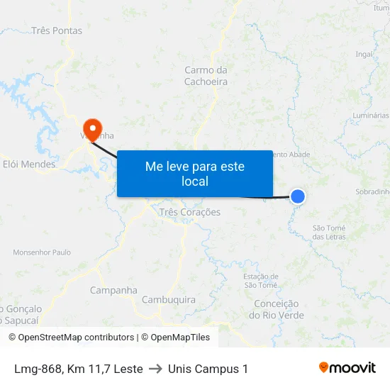 Lmg-868, Km 11,7 Leste to Unis Campus 1 map