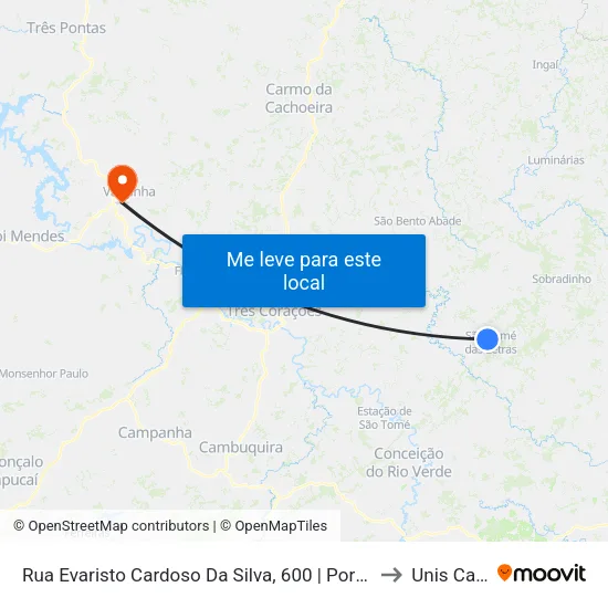 Rua Evaristo Cardoso Da Silva, 600 | Portal De São Thomé Das Letras to Unis Campus 1 map