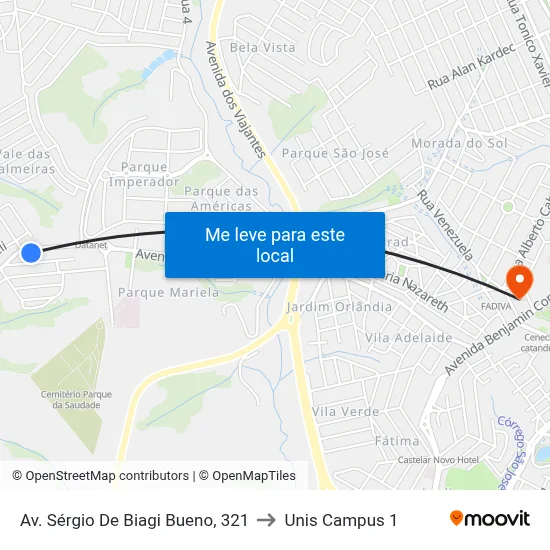Av. Sérgio De Biagi Bueno, 321 to Unis Campus 1 map