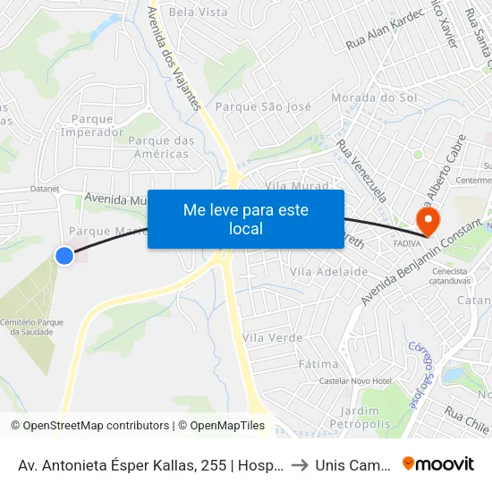 Av. Antonieta Ésper Kallas, 255 | Hospital Varginha to Unis Campus 1 map