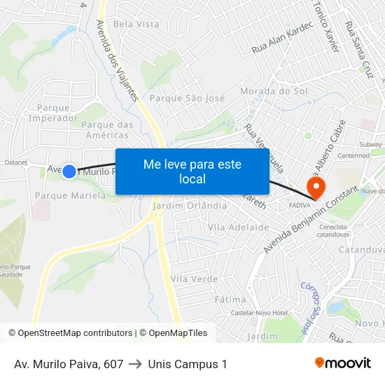 Av. Murilo Paiva, 607 to Unis Campus 1 map