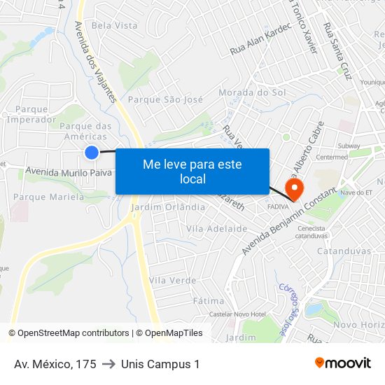 Av. México, 175 to Unis Campus 1 map