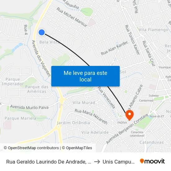 Rua Geraldo Laurindo De Andrade, 25 to Unis Campus 1 map
