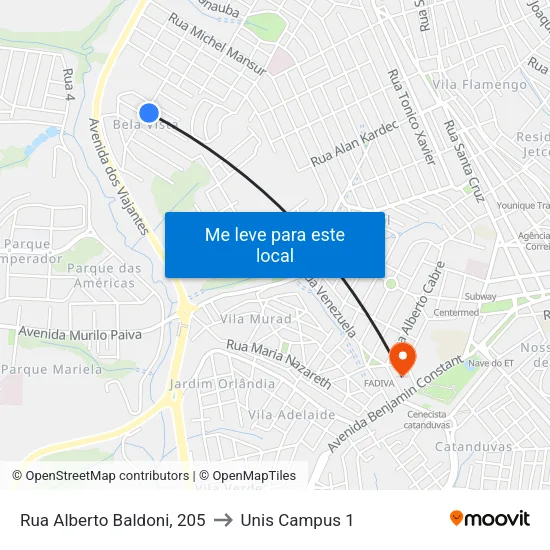 Rua Alberto Baldoni, 205 to Unis Campus 1 map
