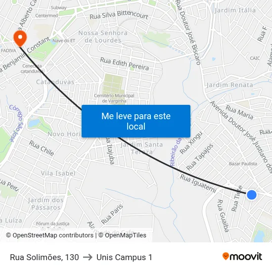 Rua Solimões, 130 to Unis Campus 1 map