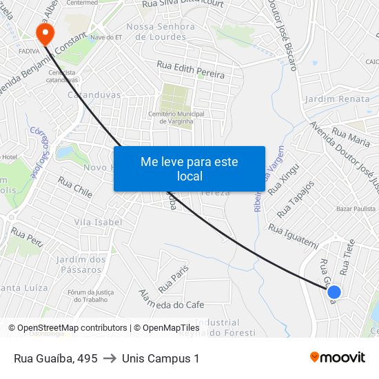 Rua Guaíba, 495 to Unis Campus 1 map