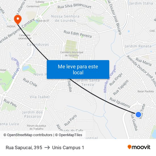 Rua Sapucaí, 395 to Unis Campus 1 map