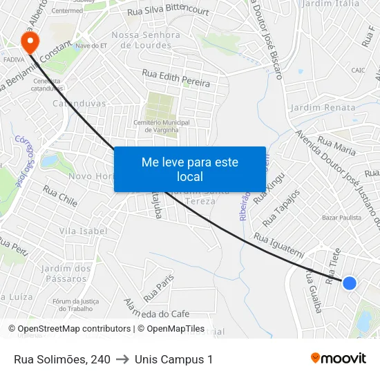 Rua Solimões, 240 to Unis Campus 1 map