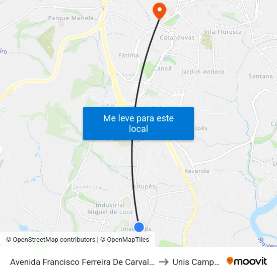 Avenida Francisco Ferreira De Carvalho, 410 to Unis Campus 1 map