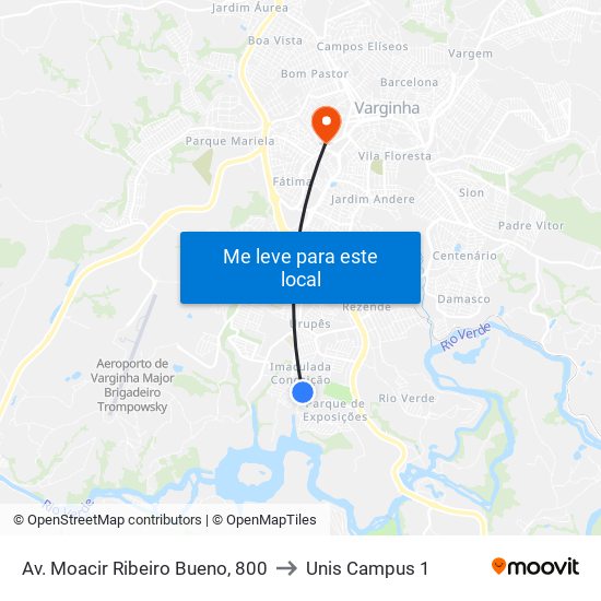 Av. Moacir Ribeiro Bueno, 800 to Unis Campus 1 map