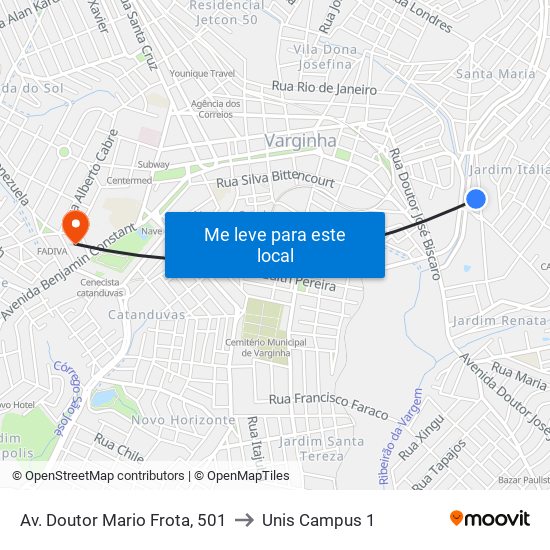 Av. Doutor Mario Frota, 501 to Unis Campus 1 map