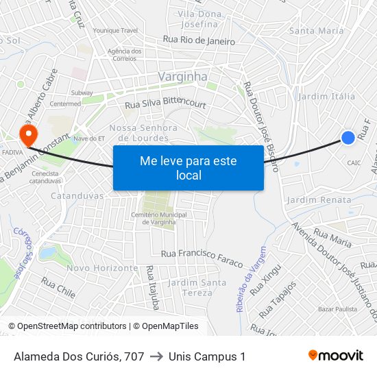 Alameda Dos Curiós, 707 to Unis Campus 1 map