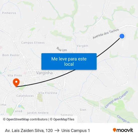 Av. Laís Zaiden Silva, 120 to Unis Campus 1 map