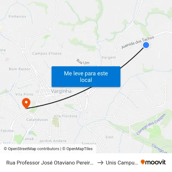 Rua Professor José Otaviano Pereira, 150 to Unis Campus 1 map