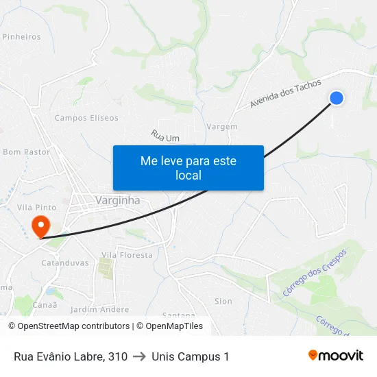 Rua Evânio Labre, 310 to Unis Campus 1 map