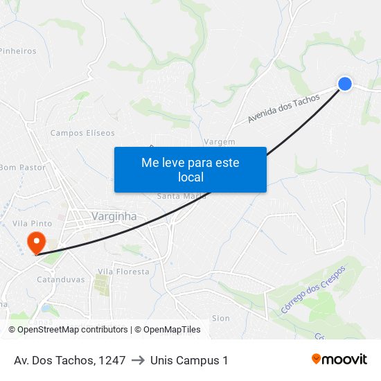 Av. Dos Tachos, 1247 to Unis Campus 1 map