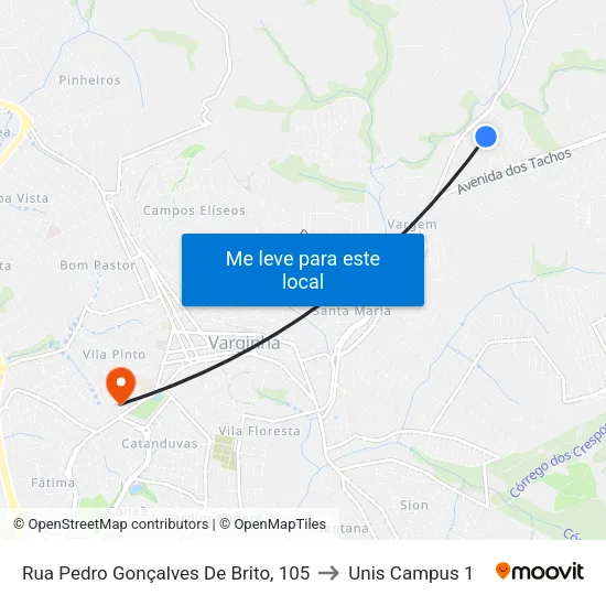 Rua Pedro Gonçalves De Brito, 105 to Unis Campus 1 map