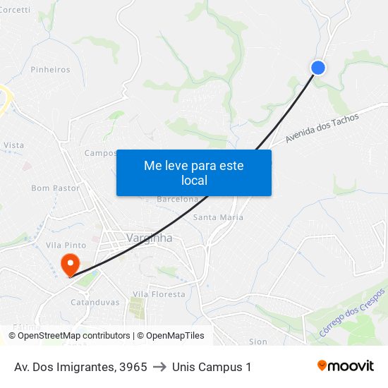 Av. Dos Imigrantes, 3965 to Unis Campus 1 map